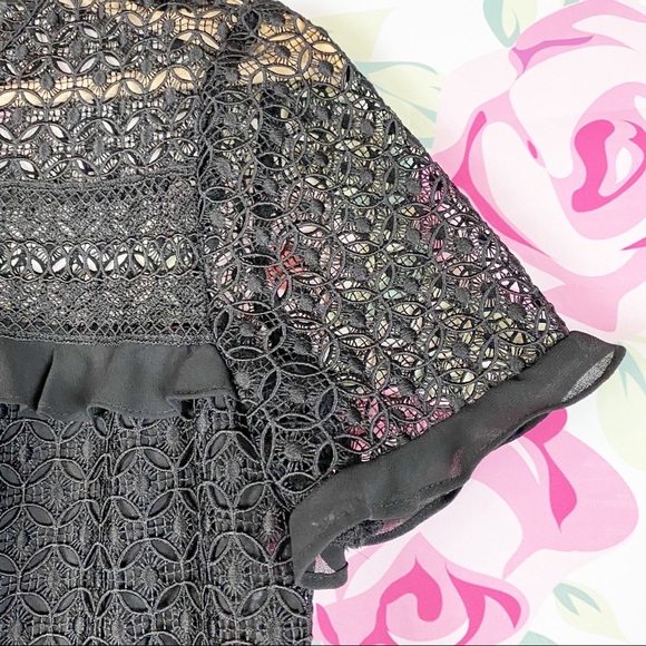 ZARA Black Crochet Lace Ruffle Blouse S - Picture 2 of 8
